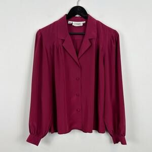 Peters & Ashley Liquid Silk Vintage Deep Red Notch Collar Blouse Size 10